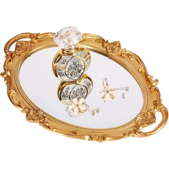 Plateau Miroir Décoratif Plateau Miroir Chromé Home Details - Pour Commode, Bureau, Cosmétiques, Bijoux - Décoration élégante Plateau Acier Base Verre Réfléchissant
