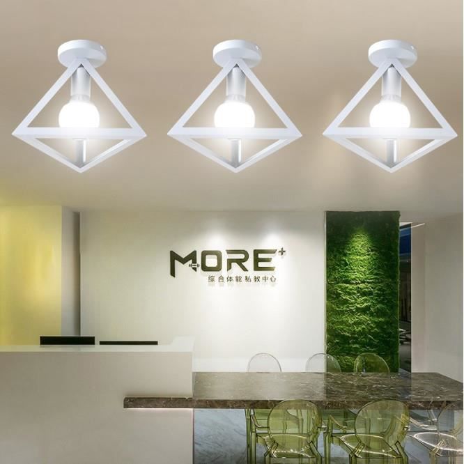 MOGOD LOT DE 3 Plafonnier éclairage de Couloir/Entrée Lampe de Plafonde Cage en Fer Forgé Blanc