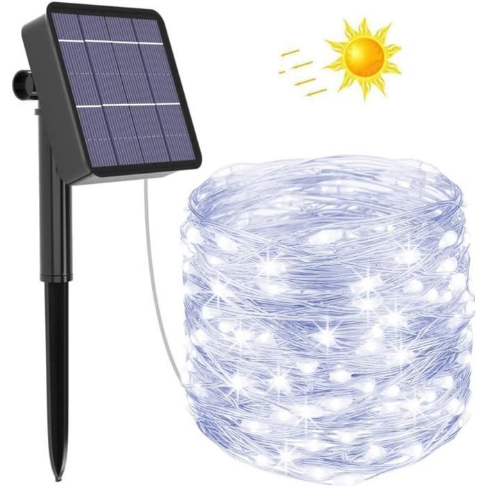 Guirlande Lumineuse Exterieur Solair 20m 200LED 8 Modes /Étanche Guirlande Guinguette Solaire Exterieure /Étanche Fil de Cuivre pour la D/écoration Chambre Jardin Patio Mariage Soir/ée F/ête No/ël
