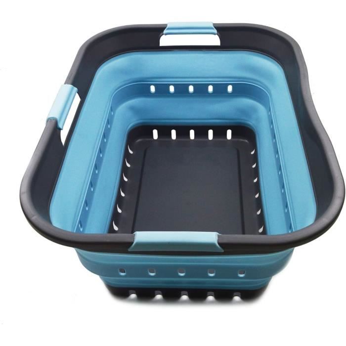 Panier à Linge Pliable Sammart - Blanc/Bleu - Gain De Place