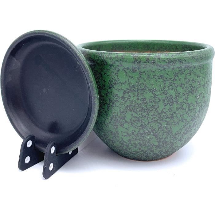 Pot De Fleurs En Céramique Noir 30 Cm - Avec Soucoupe Et Trou De Drainage, Pour Plantes D'intérieur Et Bureau