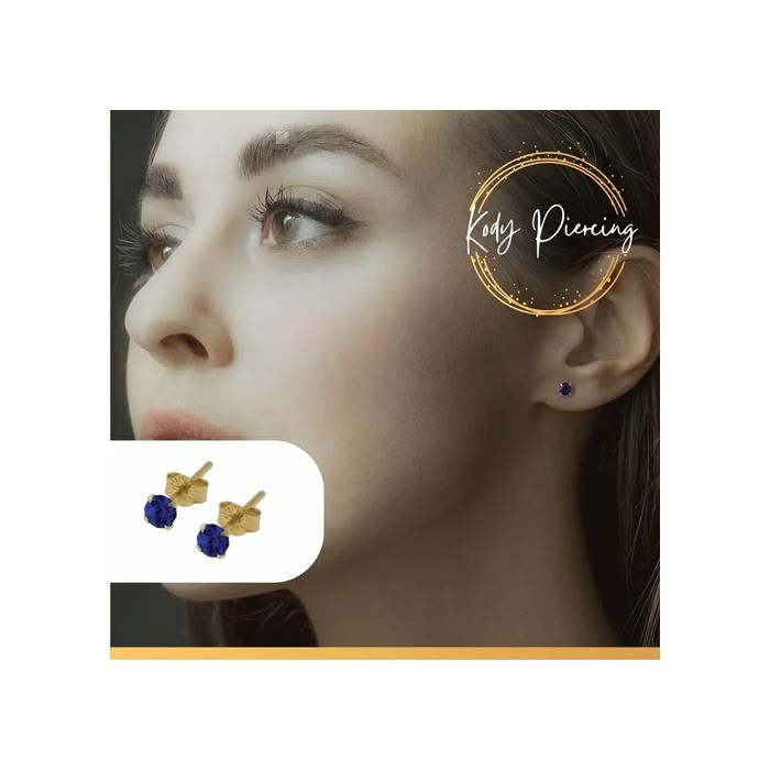 Boucles dOreilles KODY PIERCING Cristal Bleu Rond 3 mm Or 9K - Intensité Bleue et Confort Ultime