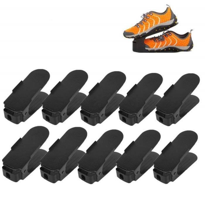 Organiseur de chaussures empilable - Lot de 10 - Réglable en hauteur - Empilable gain de place - Noir plastique