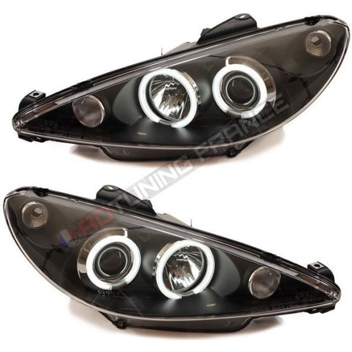 Paire De Feux Phares Peugeot 206 02-06 Angel Eyes CCFL Chrome (E29