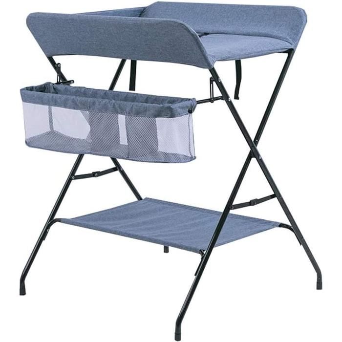 Table à Langer Bébé Pliable Morlinca - Hauteur Réglable 5 Niveaux (88-94 Cm), Avec Panier Rangement, Roulettes - Gris - 14