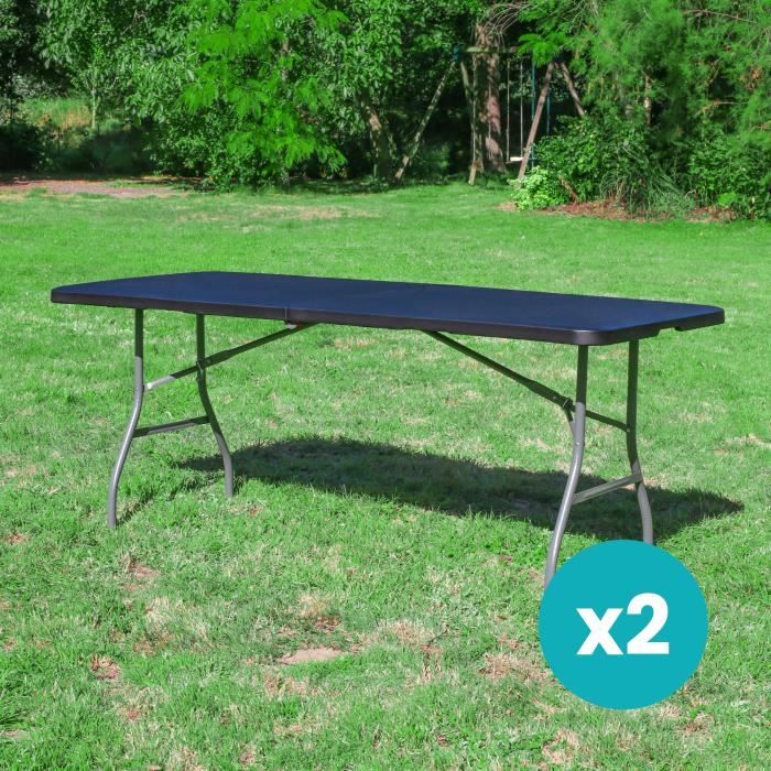 skylantern lot 2x table de jardin pliante exterieur 180 cm table pliable noir portable pour barbecue en plein air table de camping