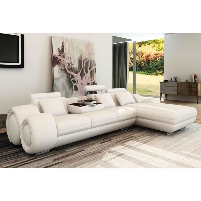 Canapé D'angle Beige - Canapé Droit Avec Poches De Rangement Et 3 Coussins Avec Meridienne Et Accoudoirs