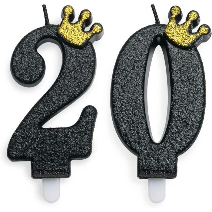 Lot de 20 bougies d'anniversaire noires avec chiffre 20 ans pour fête,  mariage, anniversaire de mariage, fête (2 pièces noire[L27]