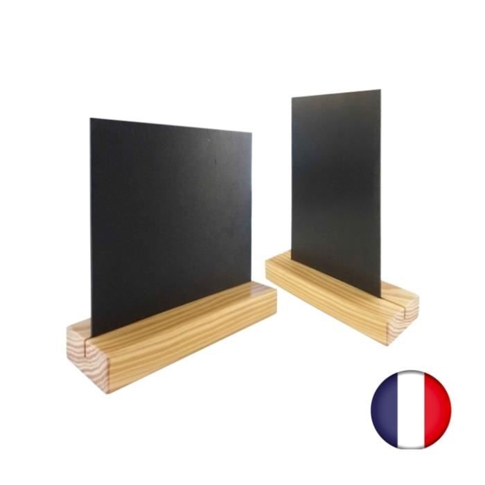 Lot de 2 Porte menu de table en bois brut dimensions 21 x 6,5 x 2,4 cm avec ardoise A4