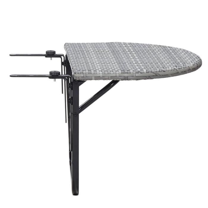 table de balcon pliable - super - gris - résine tressée et acier enduit de poudre - 60x60x50 cm