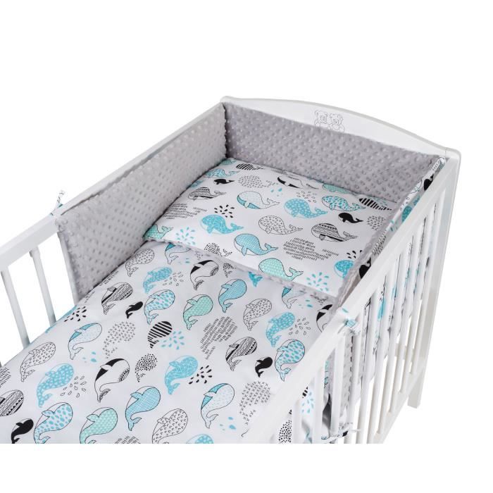 TOMI Parure pour lit Bebe 60x120 cm Minky Baleine Couleur Grise Housse de couette taie d oreiller tour de lit. Cdiscount Puericulture Eveil bebe