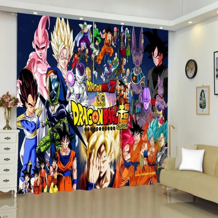 CGT-1 Rideau de fenêtre en tissu imprimé Dragon-Ball dessin animé Goku 3D Super ensemble bloquant le jeu Ph Taille:140x110cm