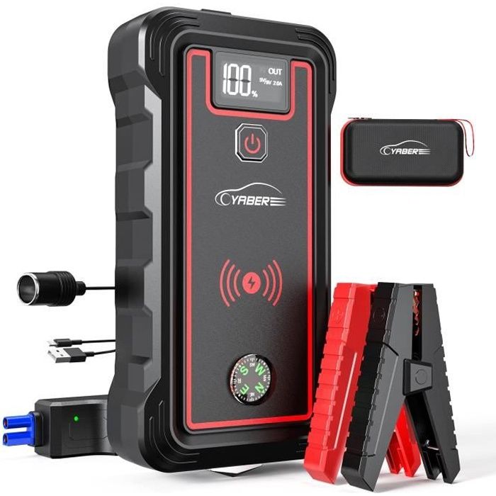 Booster de démarrage-YABER YR800-12V-2500A-23800mah-Booster Batterie Voiture-Chargeur sans Fil-Lamp LED-Écran LCD