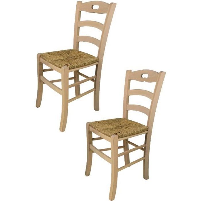 Tommychairs - Set 2 chaises cuisine SAVOIE robuste structure en bois de hêtre poli non traité 100% naturel et assise en paille