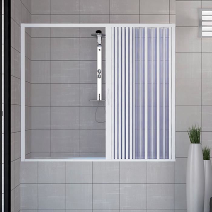 Pare baignoire douche en Plastique PVC - Nina Latérale - 150cm - Porte pliante - Blanc mat