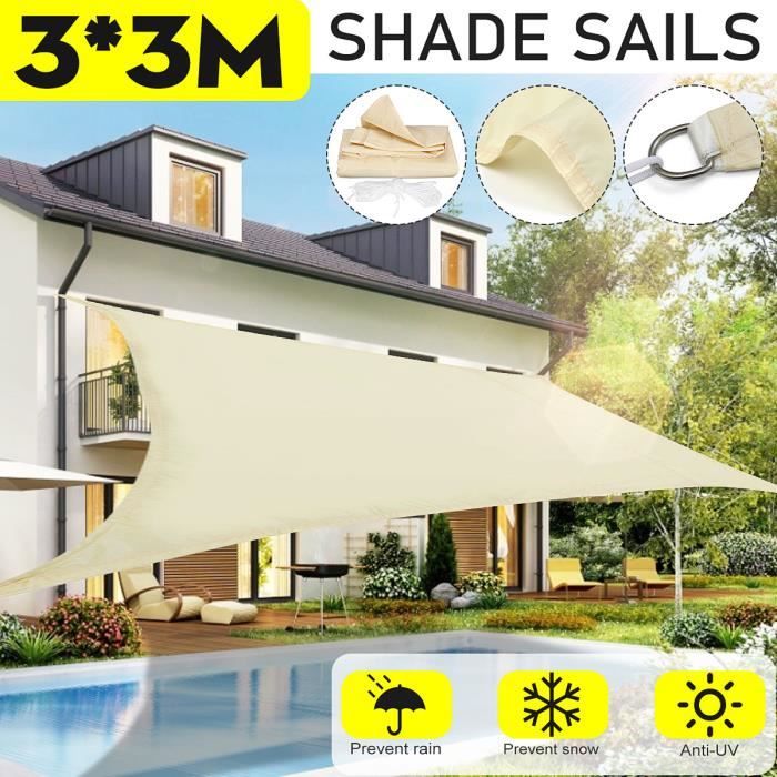 Voile d'ombrage carré beige - Tente de jardin imperméable 3x3m