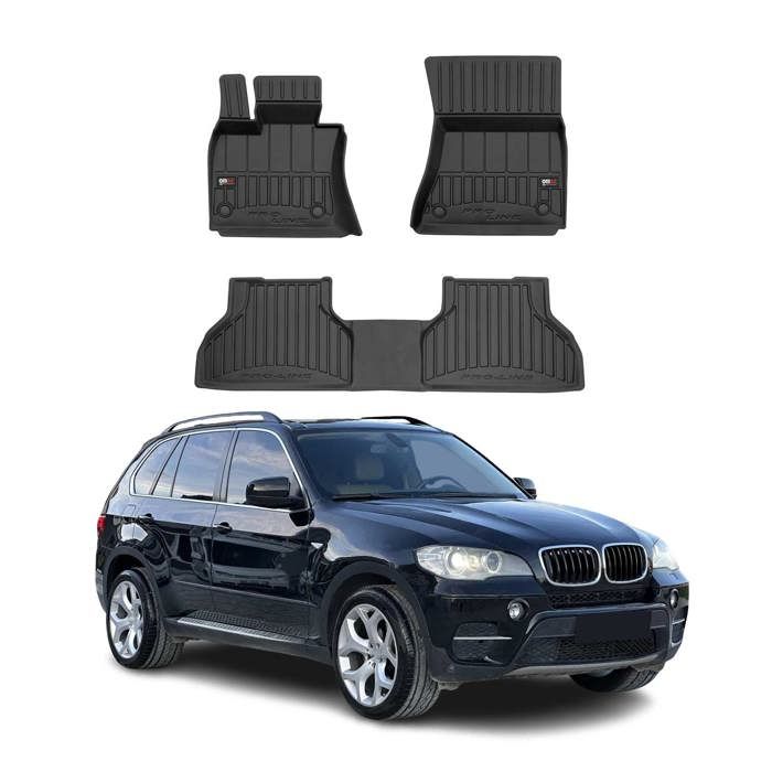 Recambo Tapis De Sol 3D En Caoutchouc Pour BMW X5 F15 F85 (2013-2018) - Sur Mesure Avec Rebords - Kit Avant/arrière, Clips Inclus - Noir