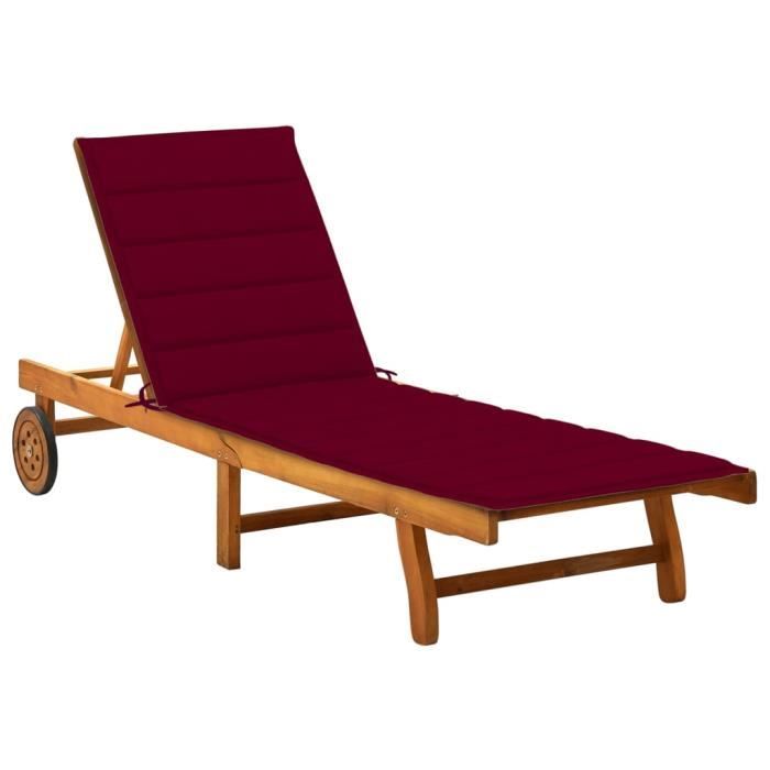 top seller-46145 transat de jardin, chaise longue, avec coussin, bois d'acacia solide - vintage