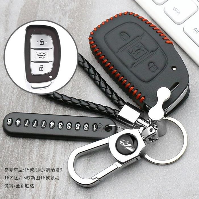 KUNIO Étui Cuir Véritable Pour Clé Hyundai Ioniq 6, Grandeur GN7, Kona 2023 – Noir