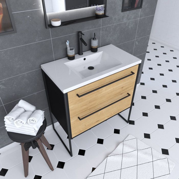 Plateau De Lavabo Lomadox 80 Cm - Cachemire Mat, Pour Vasque à Poser Ou Murale, Sans Découpe