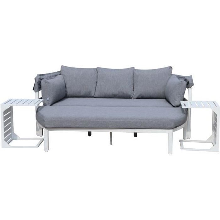 Salon de jardin aluminium - convertible en lit de jardin - blanc gris -  HYDRA