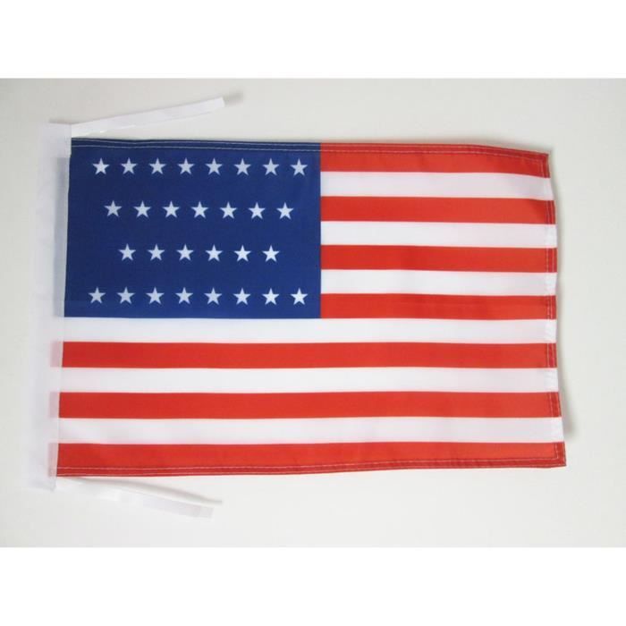 Drapeau Voiture USA 45x30cm | 100% Polyester | Hampe PVC Avec Accroche Fenêtre | Drapeau Américain