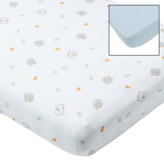 Lot de 2 draps housse - BABYCALIN - Ours/bleu - 100% coton - 60x120 cm