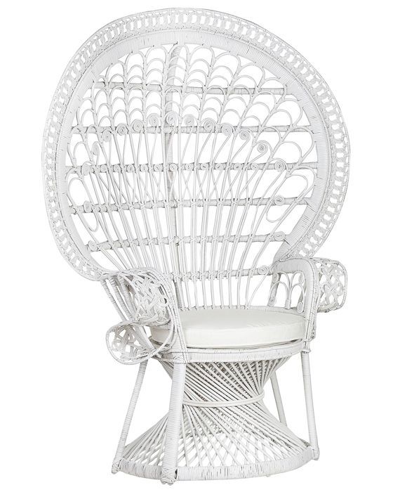 Fauteuil en rotin blanc - BELIANI - EMMANUELLE - Dossier haut - Accoudoirs - Style bohème