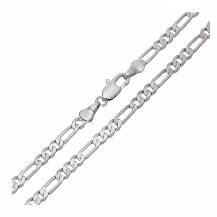 Chaîne de Cou - Homme - Maille Figaro - Triple - Plate - 60 cm - 4 2 mm - Argent 925/1000 - Fin et Rhodié