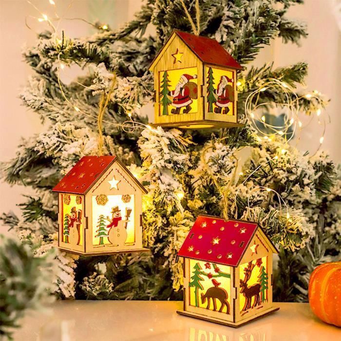3Pcs Decoration Sapin Noel en Bois Décoration Père Noël, élan et