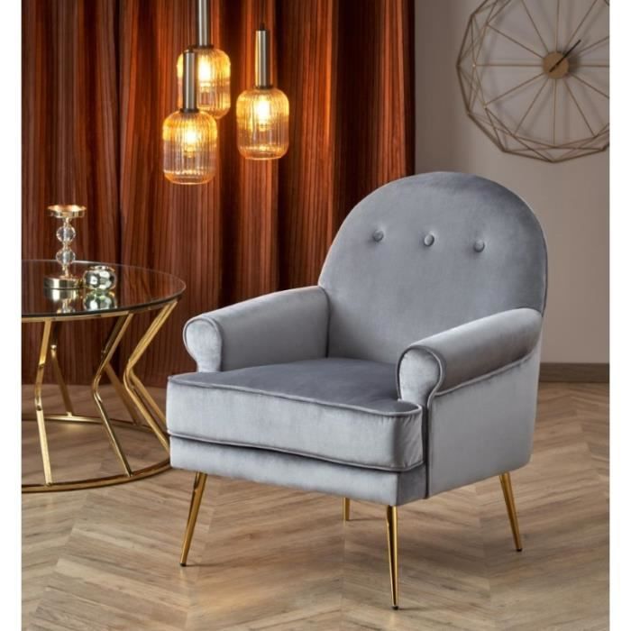 fauteuil en tissu velours 74 x 74 x 88 cm - gris