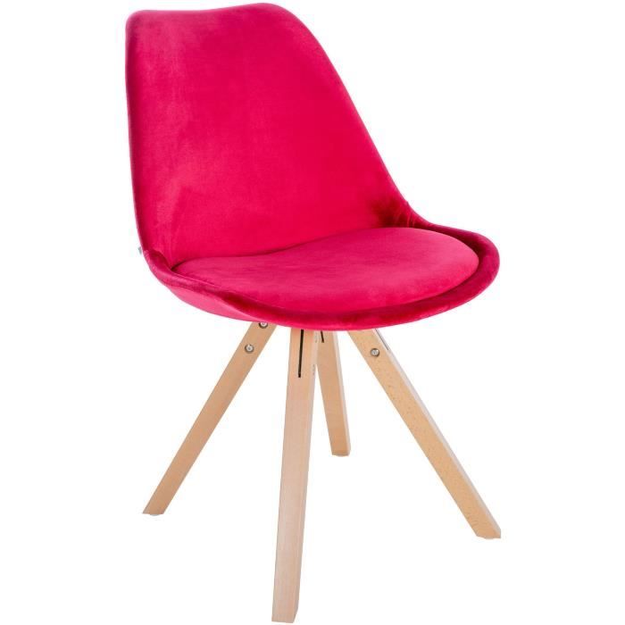 Chaise de Salle à Manger Sofia en Velours avec Piètement en Bois - Rouge - Moderne - Scandinave