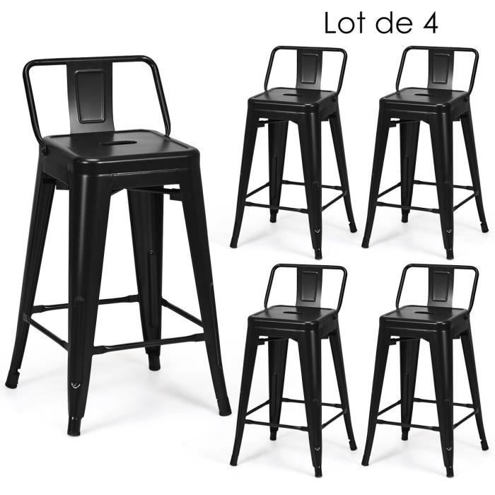 COSTWAY Chaise de Bar en Métal Empilable Dossier du Tabouret Amovible de Style Industriel Pieds en Caoutchouc Antidérapants
