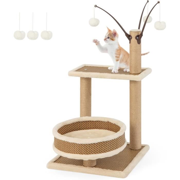 Meilleurs prix pour COSTWAY Arbre à Chat Multi-Niveaux, Balle Suspendue, Lit Spacieux, Plateformes, Tapis en Peluche Amovible, Tour pour Chat Moderne