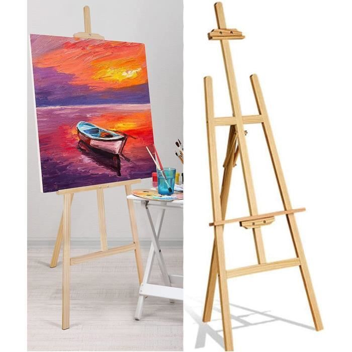 Chevalet En Bois Réglable 150 Cm - Pour Toiles Jusqu'à 105 Cm, Inclinaison Ajustable, Pliable - Idéal Peinture Artistique, Exposition