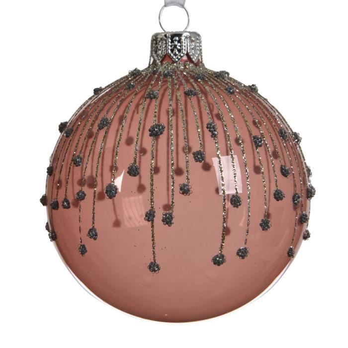 Boule De Noël En Verre Transparent Rose Paillette Achat