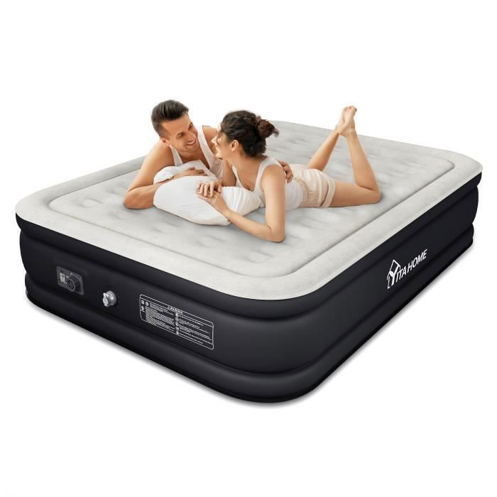 dwvo matelas gonflable,  lit gonflable electrique avec gonfleur intégré, sac de rangemen, 203 x 152 x 46cm, 2 personnes, noir