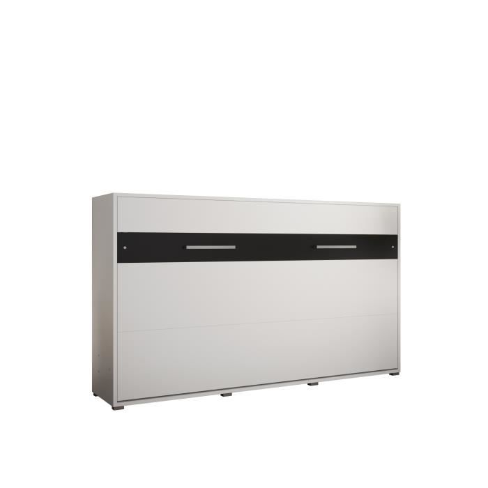armoire lit escamotable horizontal alabama 120 avec coffre - style contemporain - blanc mat + noir mat (sans matelas)