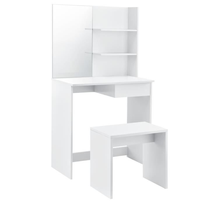 [en.casa] Coiffeuse Table de Maquillage avec Tiroir et Chaise Panneau en Fibre de Bois Blanc 141 x 75 x 39,7 cm
