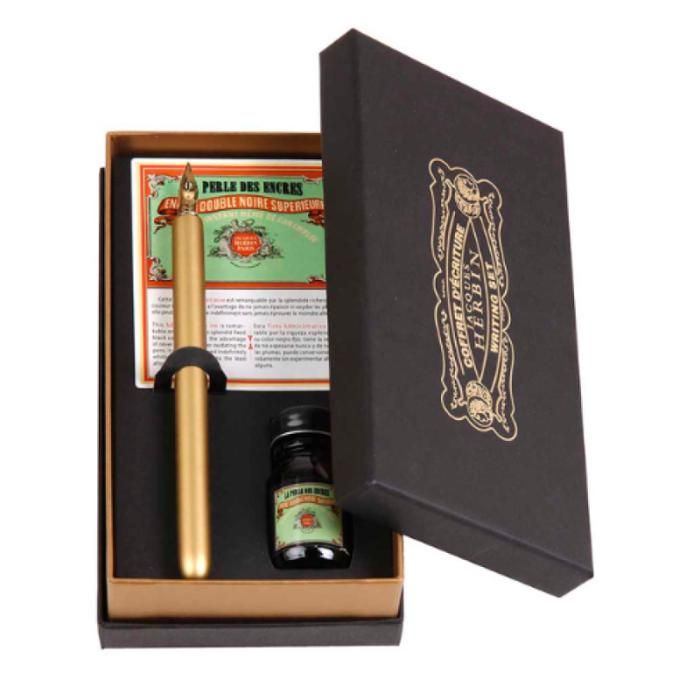 Coffret - Calligraphie - Ecriture - Médiéval - Plume d'oie blanche - Herbin