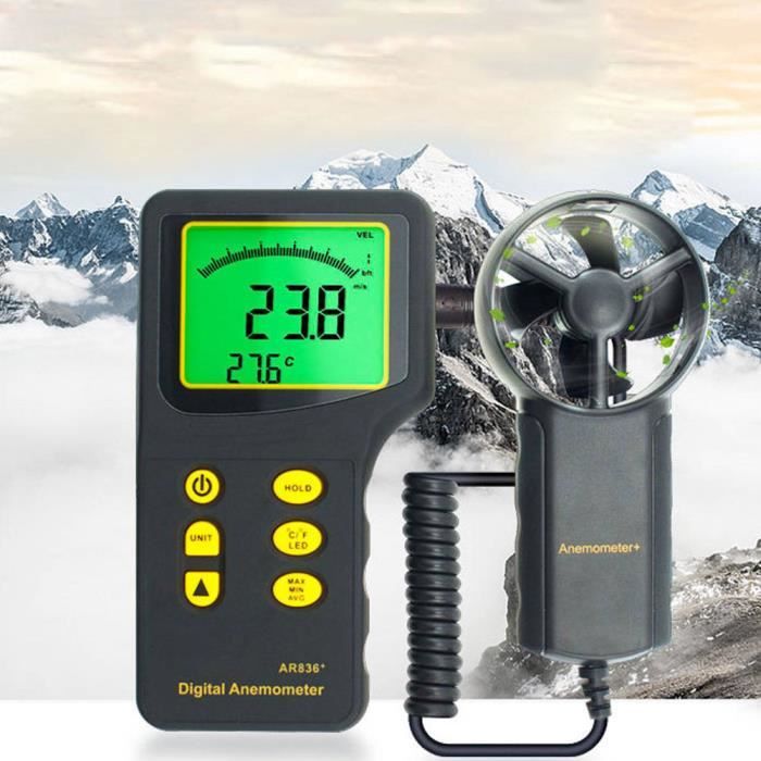 Anémomètre Numérique SMART SENSOR AS816 – Testeur Vitesse Vent 0.3-30 M/s + Température, Écran LCD Rétroéclairé