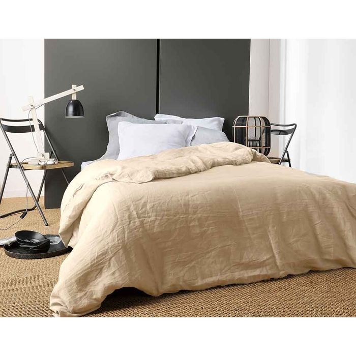 LINDER Housse de Couette Unie en Lin - Ficelle - 240 x 220 cm