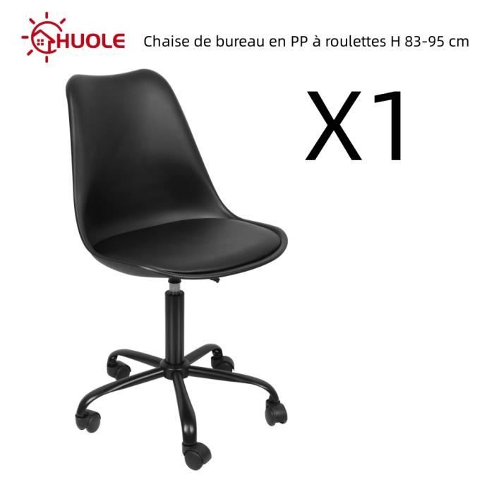 Chaise de bureau en PP design scandinave à roulettes Noir Hauteur totale 83-95 cm - HUOLE