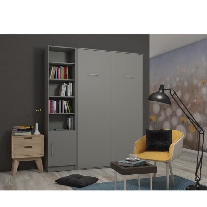 INSIDE75 - Composition armoire lit escamotable smart-v2 gris mat couchage  160 x 200 cm armoire 2 portes + angle 20100887476