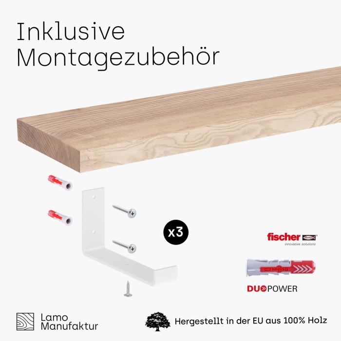 Étagère murale en bois massif LAMO Manufaktur Industrial Brut - Blanche - 160 cm - 100 kg - Maison