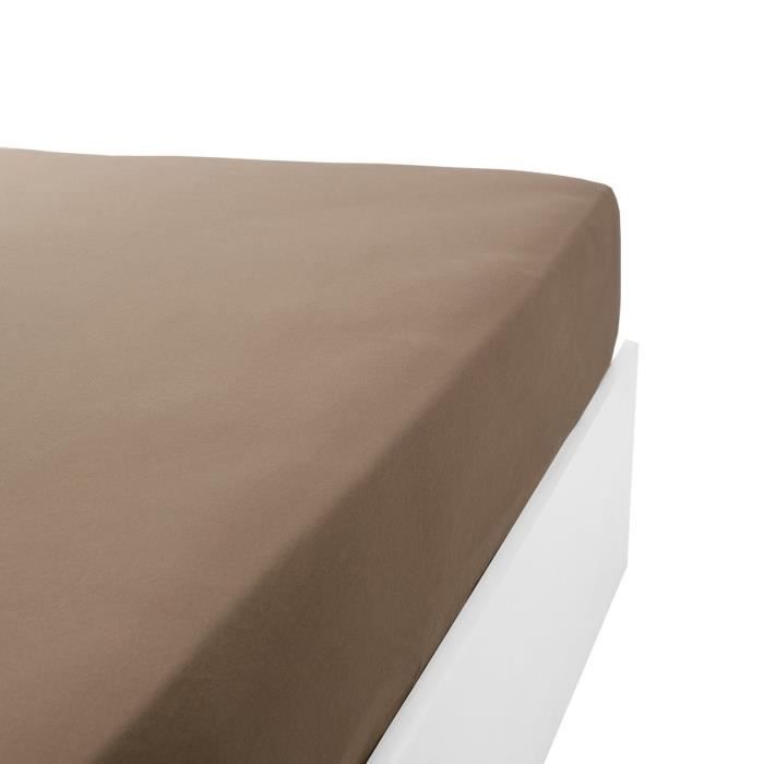 LINANDELLE - Drap housse coton jersey extensible DOUCEUR - Marron - 70x190 cm