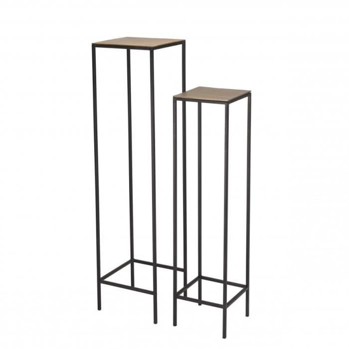 tables gigognes carrées aluminium doré et noir pieds métal - macabane - jonas - set de 2 - contemporain - design