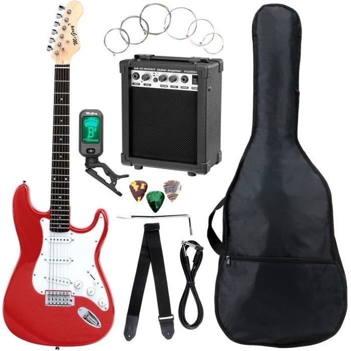 Pack Guitare électrique Rouge - McGrey Rockit - Guitare électrique Kit Complet Amplificateur de 10 W, Housse, Accordeur et Sangle