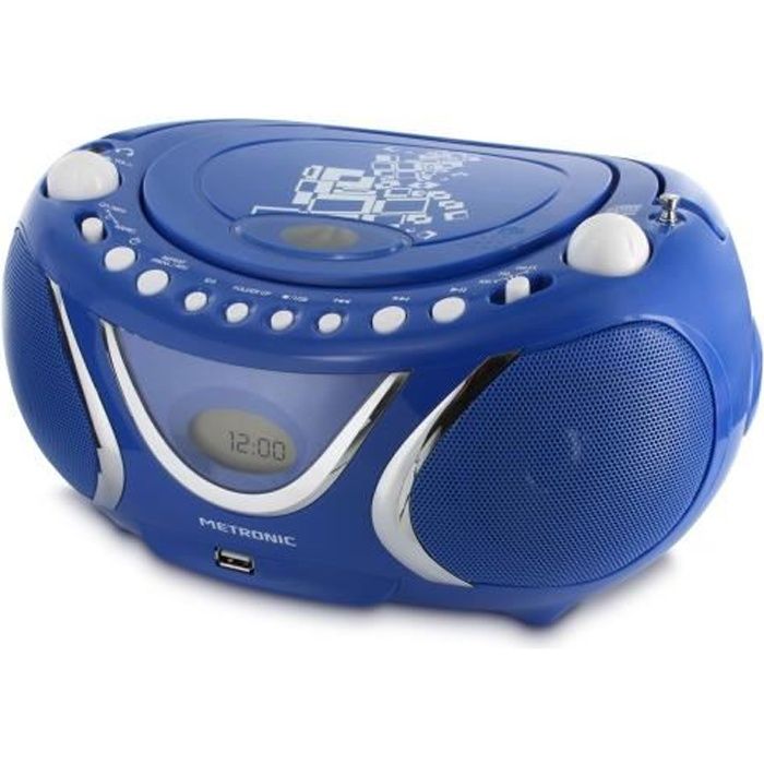 Boombox - METRONIC - 477132 Radio cd mp3 square - Lecteur CD/MP3 - Tuner radio AM/FM - USB - Bleu