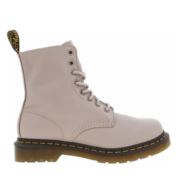 Bottines Femme Martens Cuir Taupe Blanc Talon Plat